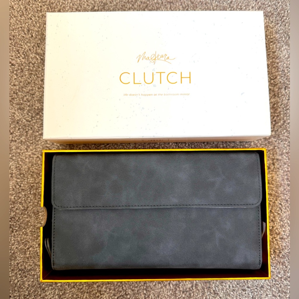 Seint Maskcara charcoal clutch, new in box